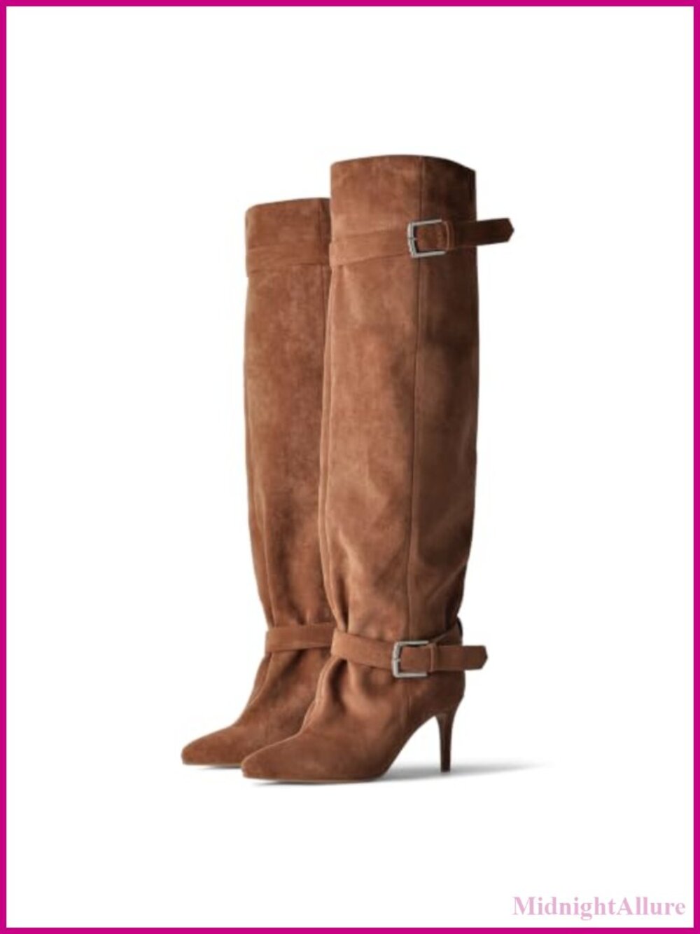 Slouch Over the Knee Kitten Heel Boots Pointed Toe Suede Pull On